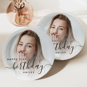 Assiettes En Carton Anniversaire 21 ans écriture noire personnalisée a