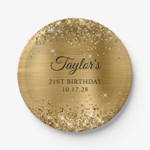 Assiettes En Carton Anniversaire 21 ans en feuille d'or scintillant