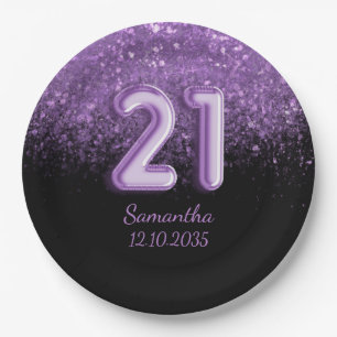 Assiettes En Carton Anniversaire 21 paillettes noir et rose féminin