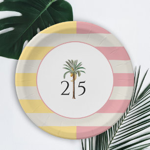 Assiettes En Carton Anniversaire 25 ans Rayure Tropicale Pastel Palm B