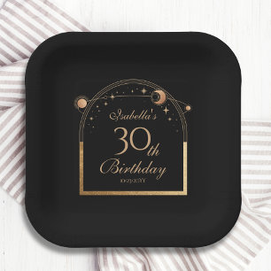 Assiettes En Carton Anniversaire 30 ans Céleste Noir Or Soleil Lune Ét