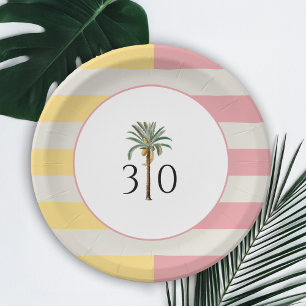 Assiettes En Carton Anniversaire 30 ans Rayure Tropicale Pastel Palm B