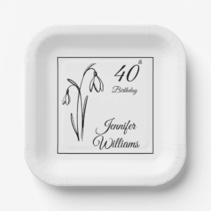 Assiettes En Carton Anniversaire 40 ans Fleur de neige Noir et Blanc