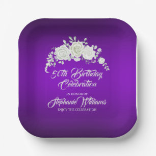 Assiettes En Carton Anniversaire 50 ans femme vintage rose violet blan