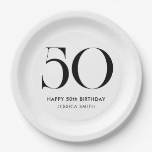 Assiettes En Carton Anniversaire 50 ans minimaliste noir et blanc mode