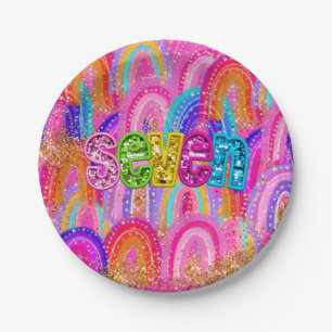 Assiettes En Carton Anniversaire 6 ans Sequins Arc-en-Ciel