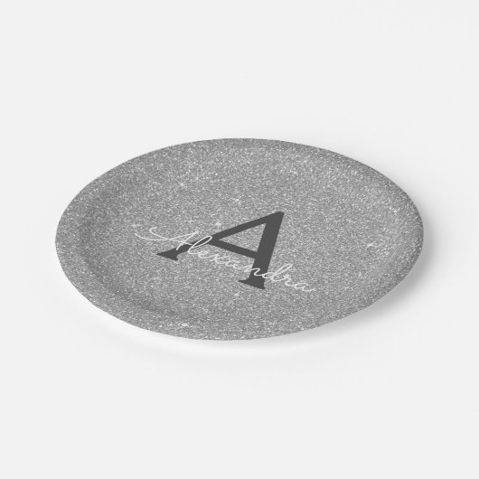 Assiettes En Carton Anniversaire à monogramme Luxe Paillettes et scint (Angle)