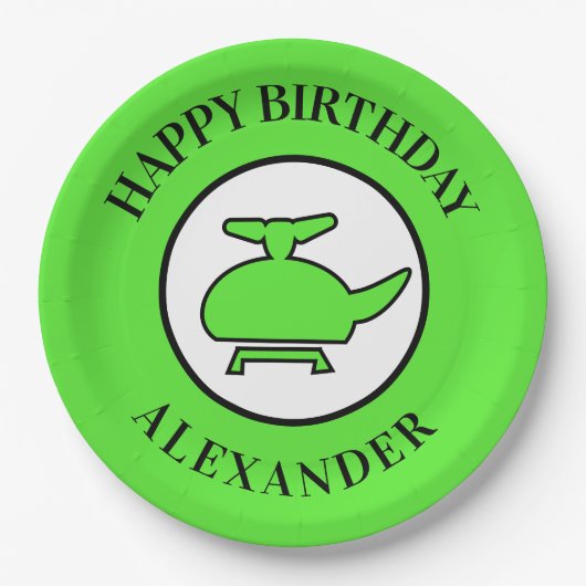 Assiettes En Carton Anniversaire adorable de l'hélicoptère (Devant)