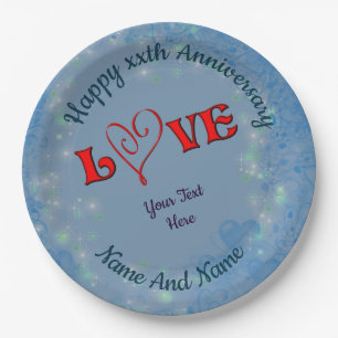 Assiettes En Carton Anniversaire Amour Rouge Coeur Personnalisé