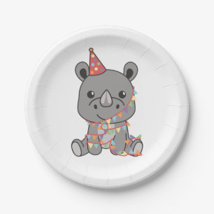 Assiettes En Carton Anniversaire Animal Cute Rhino pour enfants Annive