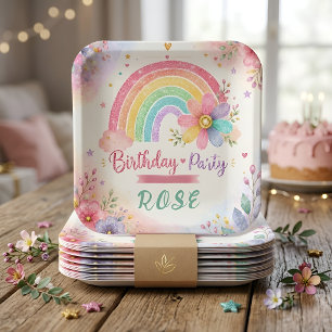 Assiettes En Carton Anniversaire Arc-en-Ciel Fantaisiste