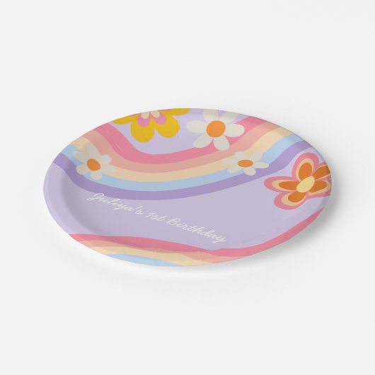 Assiettes En Carton Anniversaire Arc-en-ciel rétro (Angle)