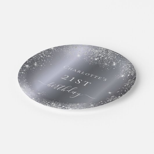 Assiettes En Carton Anniversaire argent parties scintillant monogramme (Angle)