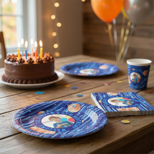 Assiettes En Carton Anniversaire avec photo personnalisée de la galaxi
