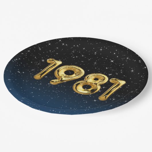 Assiettes En Carton Anniversaire Ballons Année 1981 En Étoiles (Angle)