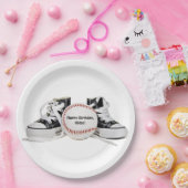 Assiettes En Carton anniversaire baskets noirs et baseball sur blanc (Fête)