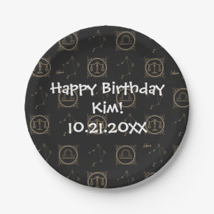 Assiettes En Carton Anniversaire Black & Gold Zodiac Libra Astrologie