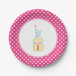 Assiettes En Carton Anniversaire blanc de point de polka de limonade