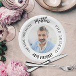 Assiettes En Carton Anniversaire blanc photo homme mythe légende<br><div class="desc">Une arrière - plan blanche design. Texte : L'Homme,  Le Mythe,  La Légende. Personnalisez et ajoutez son nom,  son âge et sa photo. Texte noir.</div>