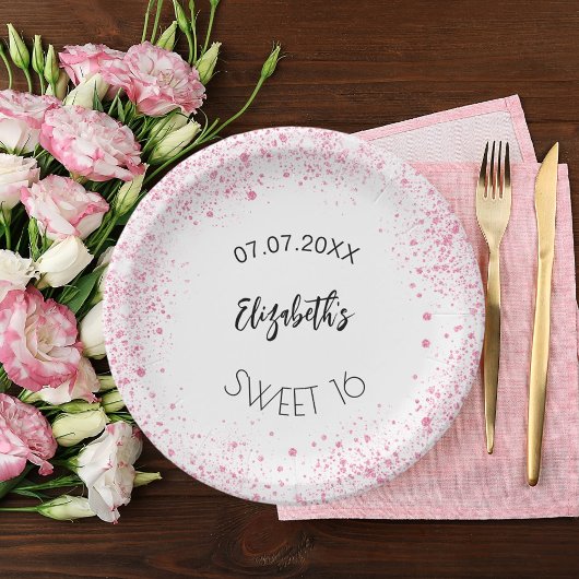 Assiettes En Carton Anniversaire blanc rose parties scintillant nom de