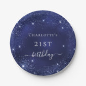 Assiettes En Carton Anniversaire bleu marine parties scintillant monog (Devant)