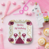 Assiettes En Carton Anniversaire Blonde Princesse en Bourgogne Rouge (Fête)