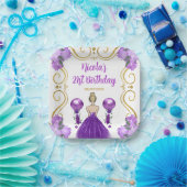 Assiettes En Carton Anniversaire Blonde Princesse en violet (Fête)
