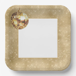 Assiettes En Carton Anniversaire Boule Disco Pailletée Glamour Or Noir