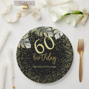 Assiettes En Carton Anniversaire Calligraphie Palmier Paillettes Or El