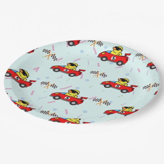 Assiettes En Carton Anniversaire Canard voiture course rouge course ga (Angle)