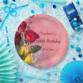 Assiettes En Carton Anniversaire chic de roses rouges et jaunes 100th (Fête)