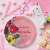Assiettes En Carton Anniversaire chic de roses rouges et jaunes 100th (Fête)