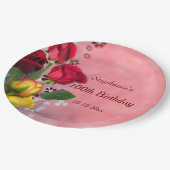 Assiettes En Carton Anniversaire chic de roses rouges et jaunes 100th (Angle)