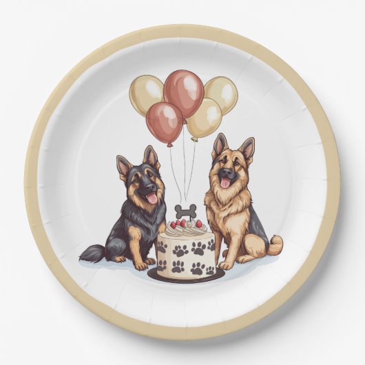 Assiettes En Carton Anniversaire Chiens berger allemands Chiens d'anni (Devant)