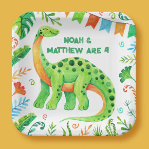 Assiettes En Carton Anniversaire conjoint de Brontosaurus Dinosaur