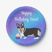 Assiettes En Carton Anniversaire Corgis Bleu Et Violet (Devant)