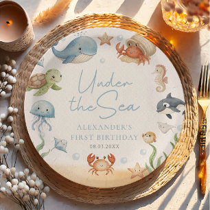 Assiettes En Carton Anniversaire d'animaux de l'océan sous la mer