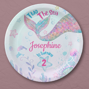 Assiettes En Carton Anniversaire de 2 ans de sirène colorée