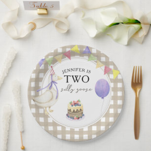 Assiettes En Carton Anniversaire de 2 ans d'une oie à l'aquarelle