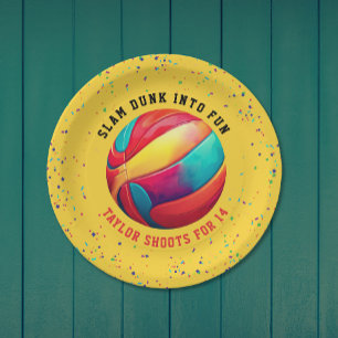 Assiettes En Carton Anniversaire de Basket-ball Tout Étoile Jaune Tend