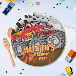 Assiettes En Carton Anniversaire de camion monstre amusant