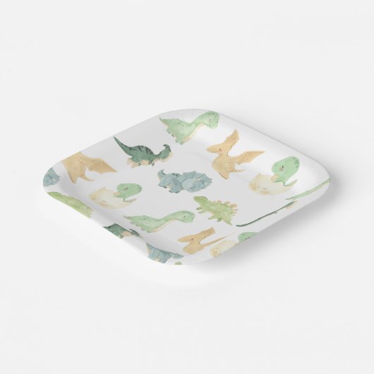 Assiettes En Carton Anniversaire de Cute Dino (Angulaire)