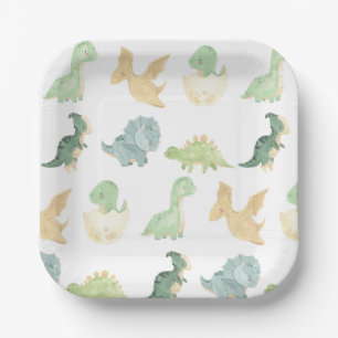 Assiettes En Carton Anniversaire de Cute Dino