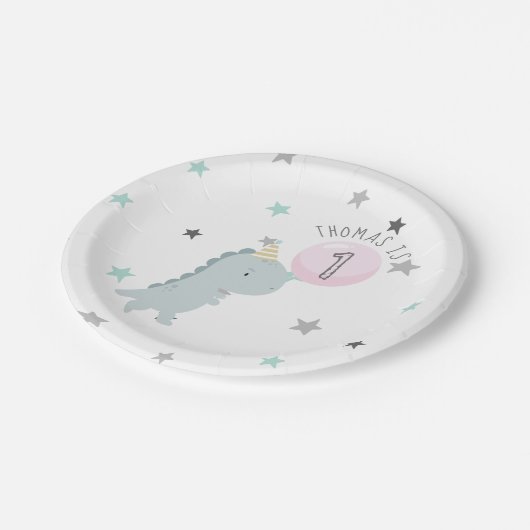 Assiettes En Carton Anniversaire de Dinosaure Cute (Angle)