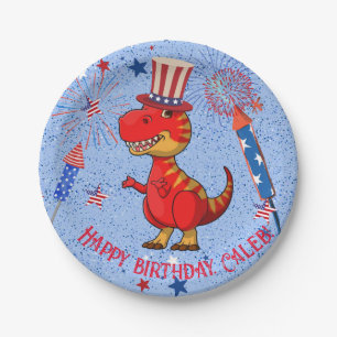 Assiettes En Carton anniversaire de dinosaure patriotique,