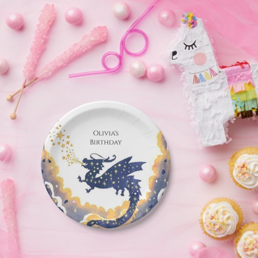 Assiettes En Carton Anniversaire de dragon simple enchanté (Fête)