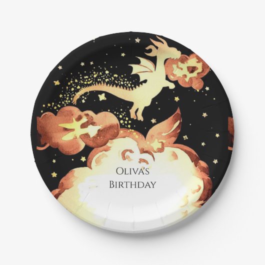 Assiettes En Carton Anniversaire de dragon simple enchanté (Devant)