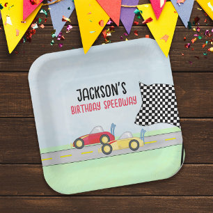 Assiettes En Carton Anniversaire de enfant Cute Boy Cartoon Race Cars 