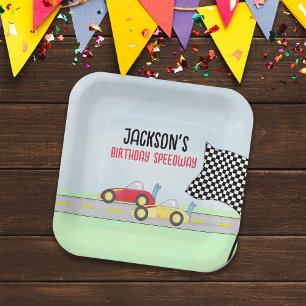 Assiettes En Carton Anniversaire de enfant Cute Boy Cartoon Race Cars 