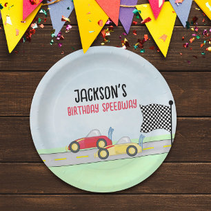 Assiettes En Carton Anniversaire de enfant Cute Boy Cartoon Race Cars 